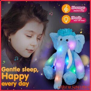 🎬SEE VIDEO🎬NWT LED Light Changing Stuffed Plush Adorable Light Blue Elephant